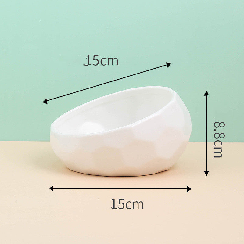Ceramic Tilted Pet Bowl - Anti-Slip Oblique Feeder for Cats