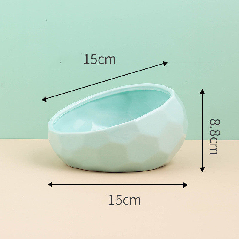 Ceramic Tilted Pet Bowl - Anti-Slip Oblique Feeder for Cats