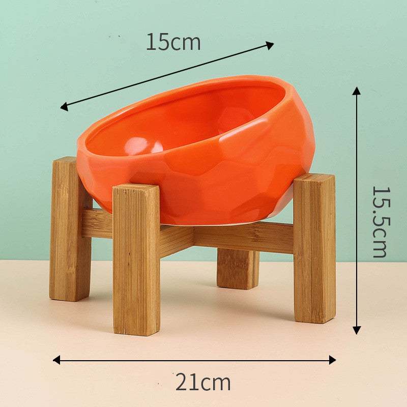 Ceramic Tilted Pet Bowl - Anti-Slip Oblique Feeder for Cats