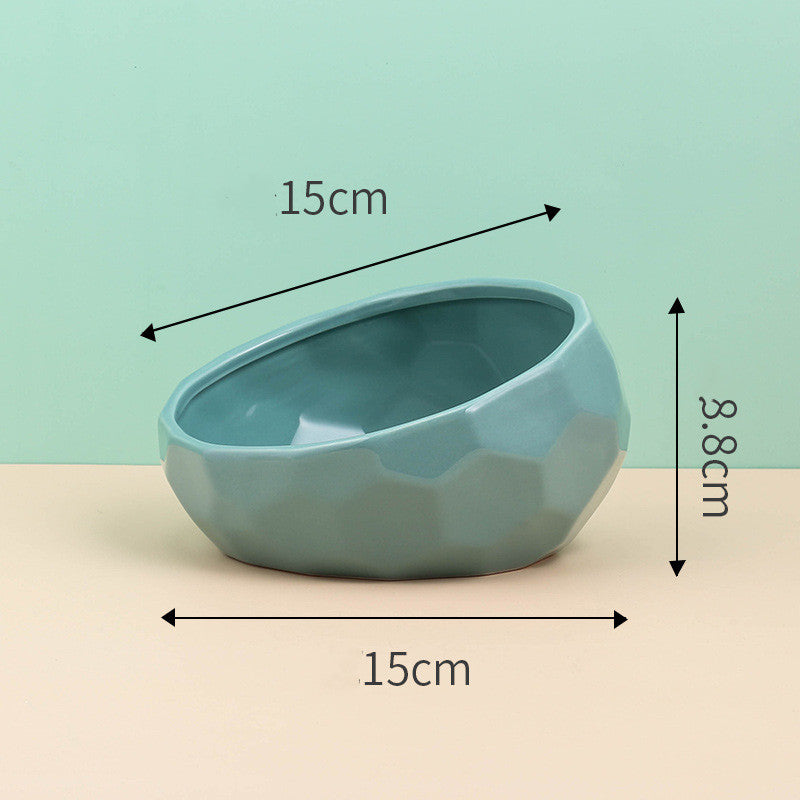 Ceramic Tilted Pet Bowl - Anti-Slip Oblique Feeder for Cats