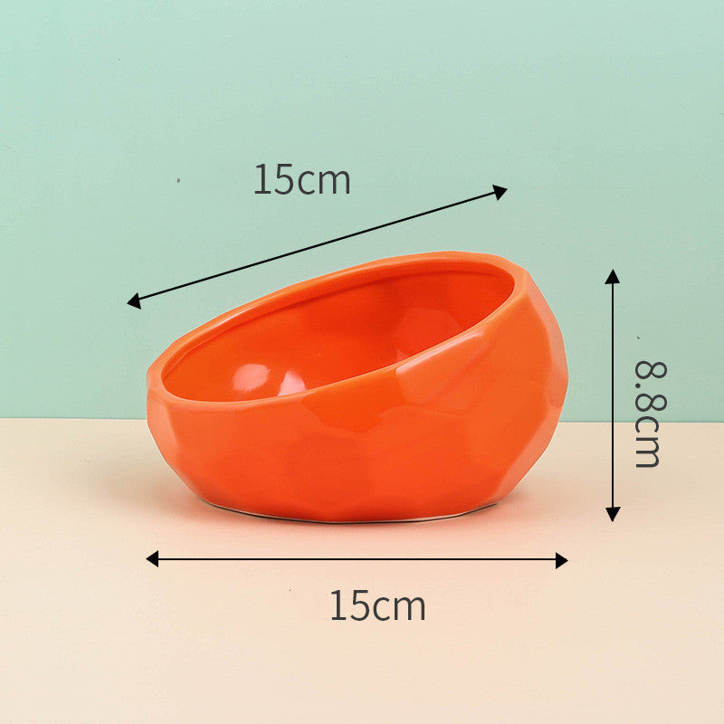Ceramic Tilted Pet Bowl - Anti-Slip Oblique Feeder for Cats