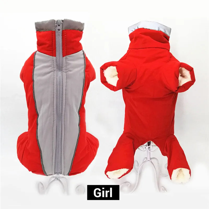 Waterproof Dog Snowsuit - Reflective Winter Overalls with Four Legs