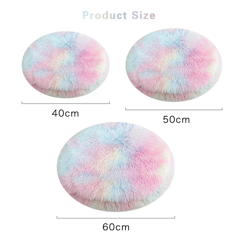 Round Plush Cat Bed - Soft Fleece Sleeping Mat for Cats and Puppies