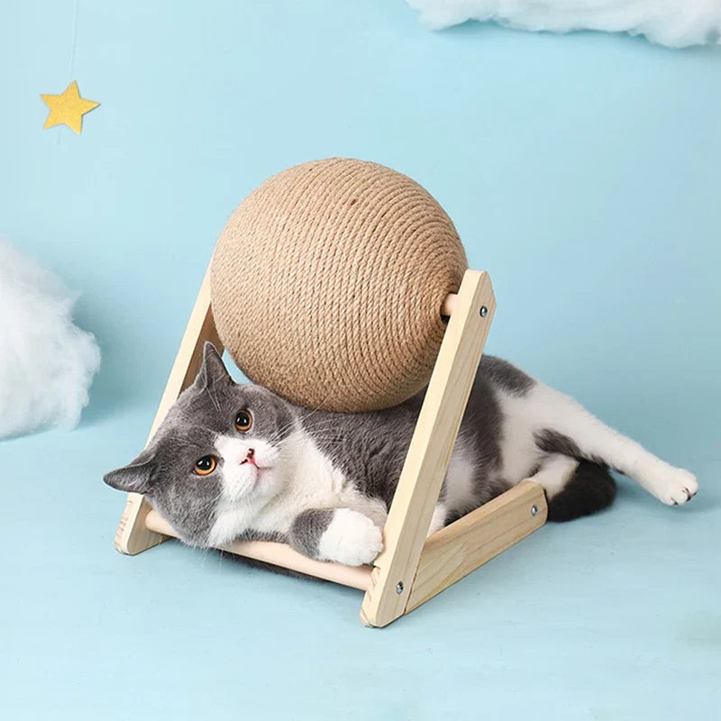Cat Scratching Ball Board - Sisal Rope Scratcher with Rolling Ball