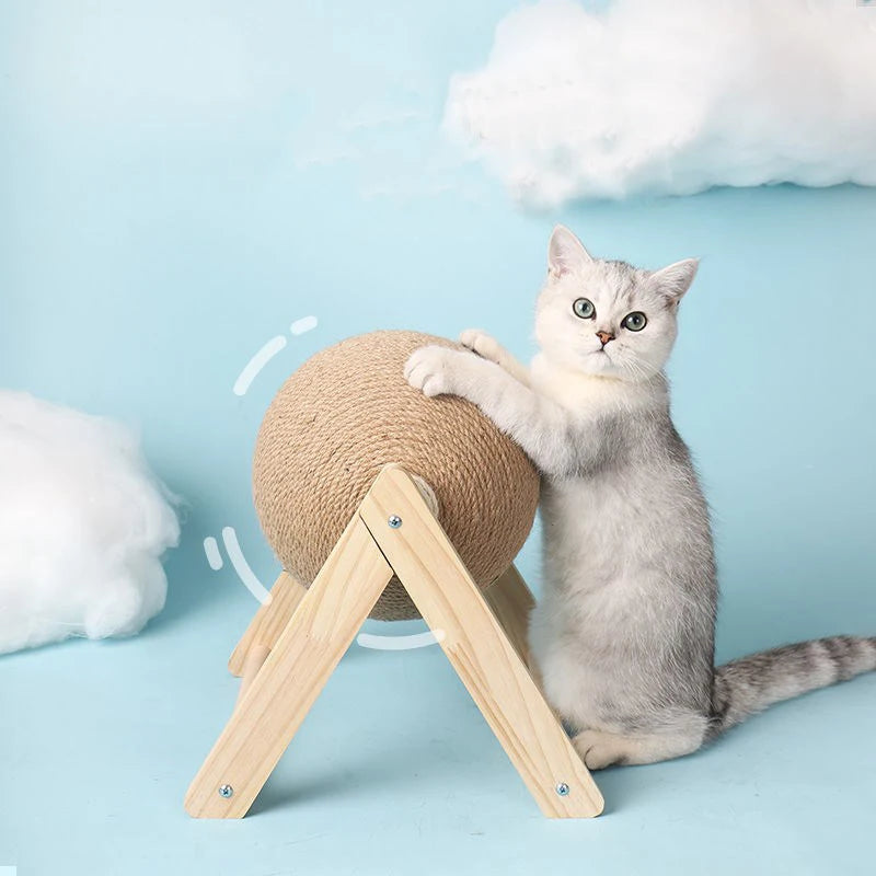 Cat Scratching Ball Board - Sisal Rope Scratcher with Rolling Ball