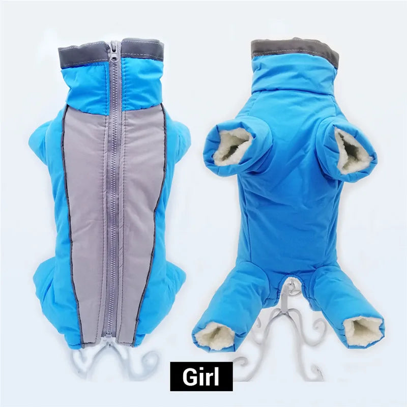 Waterproof Dog Snowsuit - Reflective Winter Overalls with Four Legs