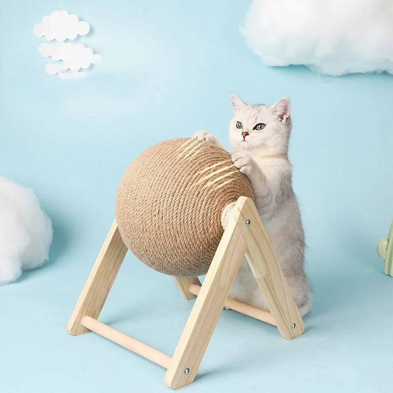 Cat Scratching Ball Board - Sisal Rope Scratcher with Rolling Ball