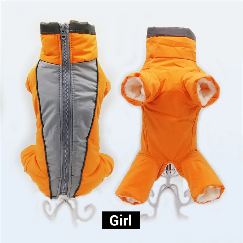Waterproof Dog Snowsuit - Reflective Winter Overalls with Four Legs