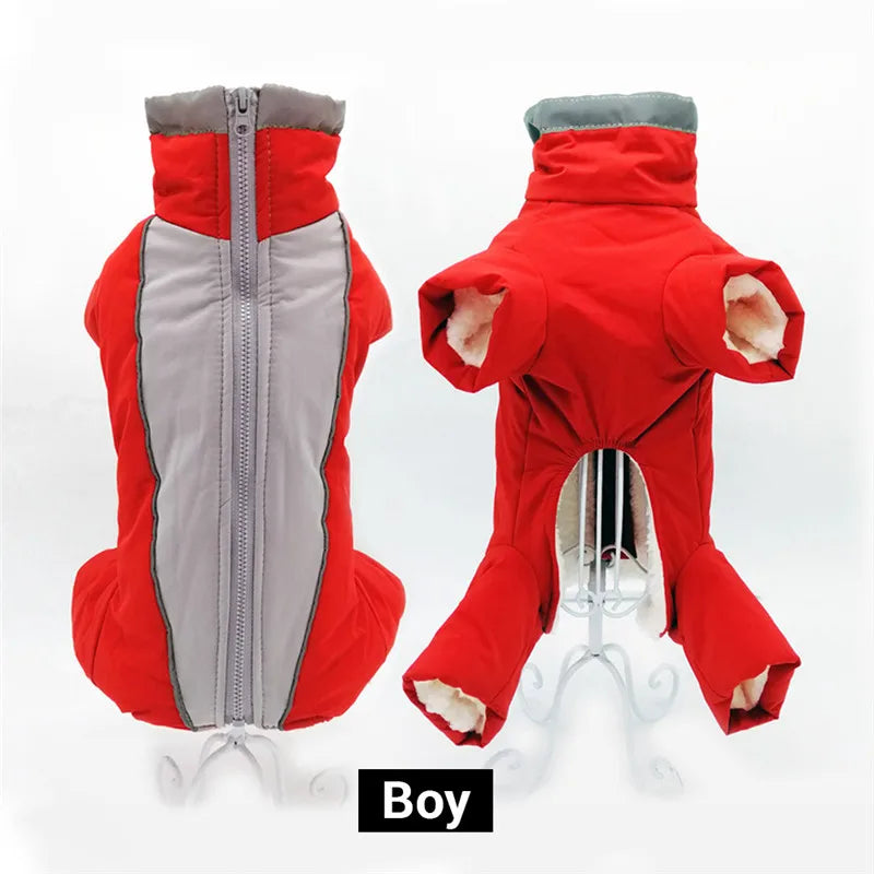 Waterproof Dog Snowsuit - Reflective Winter Overalls with Four Legs