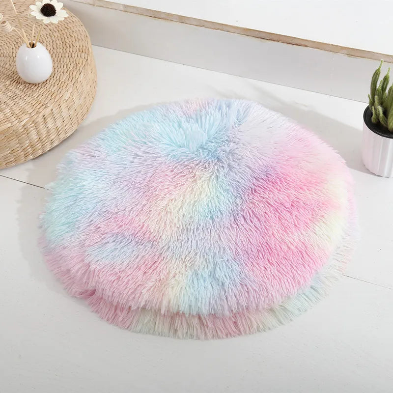 Round Plush Cat Bed - Soft Fleece Sleeping Mat for Cats and Puppies