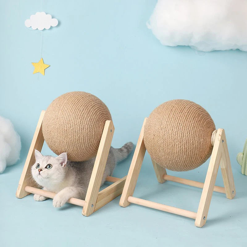 Cat Scratching Ball Board - Sisal Rope Scratcher with Rolling Ball