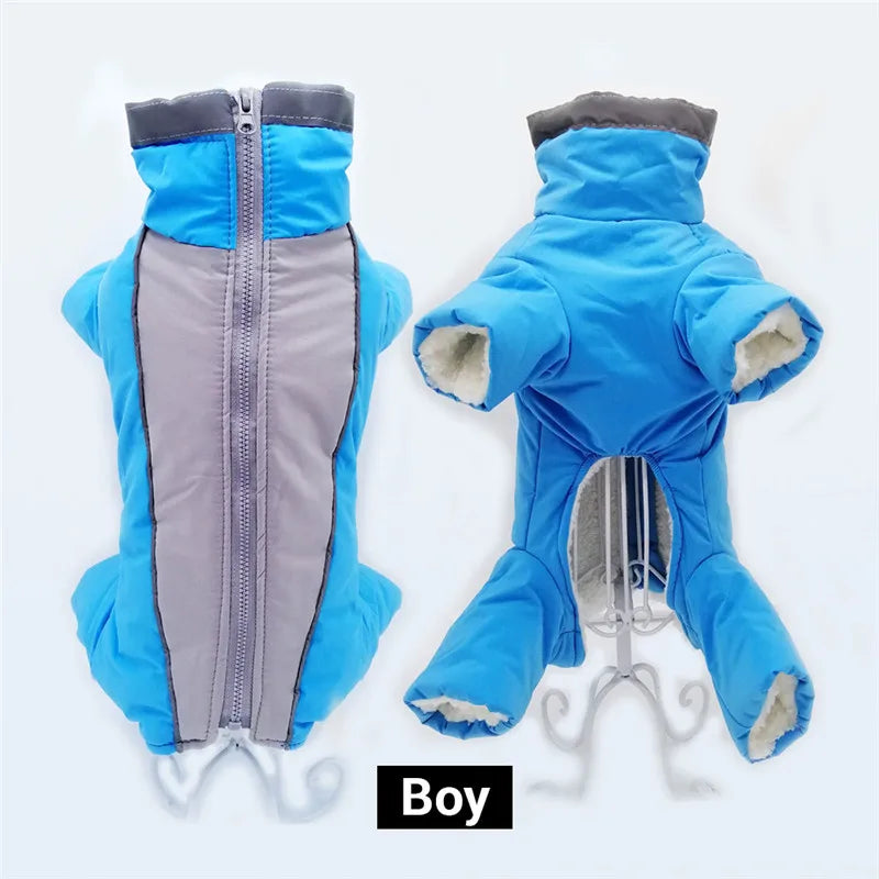 Waterproof Dog Snowsuit - Reflective Winter Overalls with Four Legs