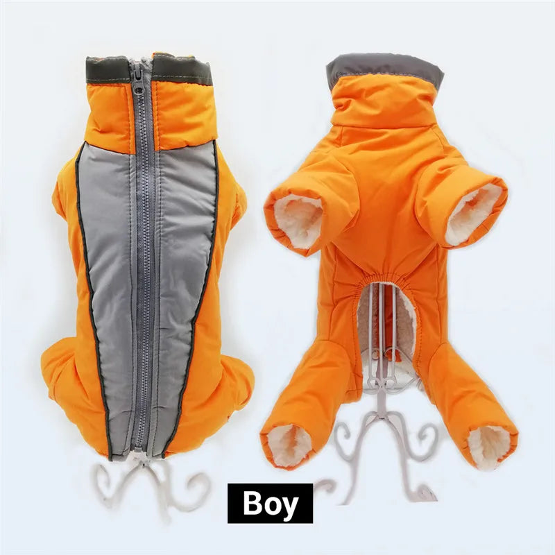 Waterproof Dog Snowsuit - Reflective Winter Overalls with Four Legs
