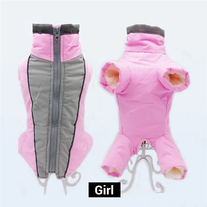 Waterproof Dog Snowsuit - Reflective Winter Overalls with Four Legs