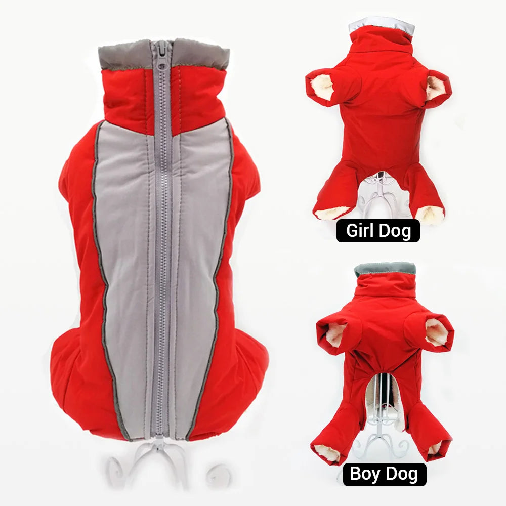 Waterproof Dog Snowsuit - Reflective Winter Overalls with Four Legs