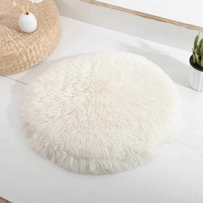Round Plush Cat Bed - Soft Fleece Sleeping Mat for Cats and Puppies
