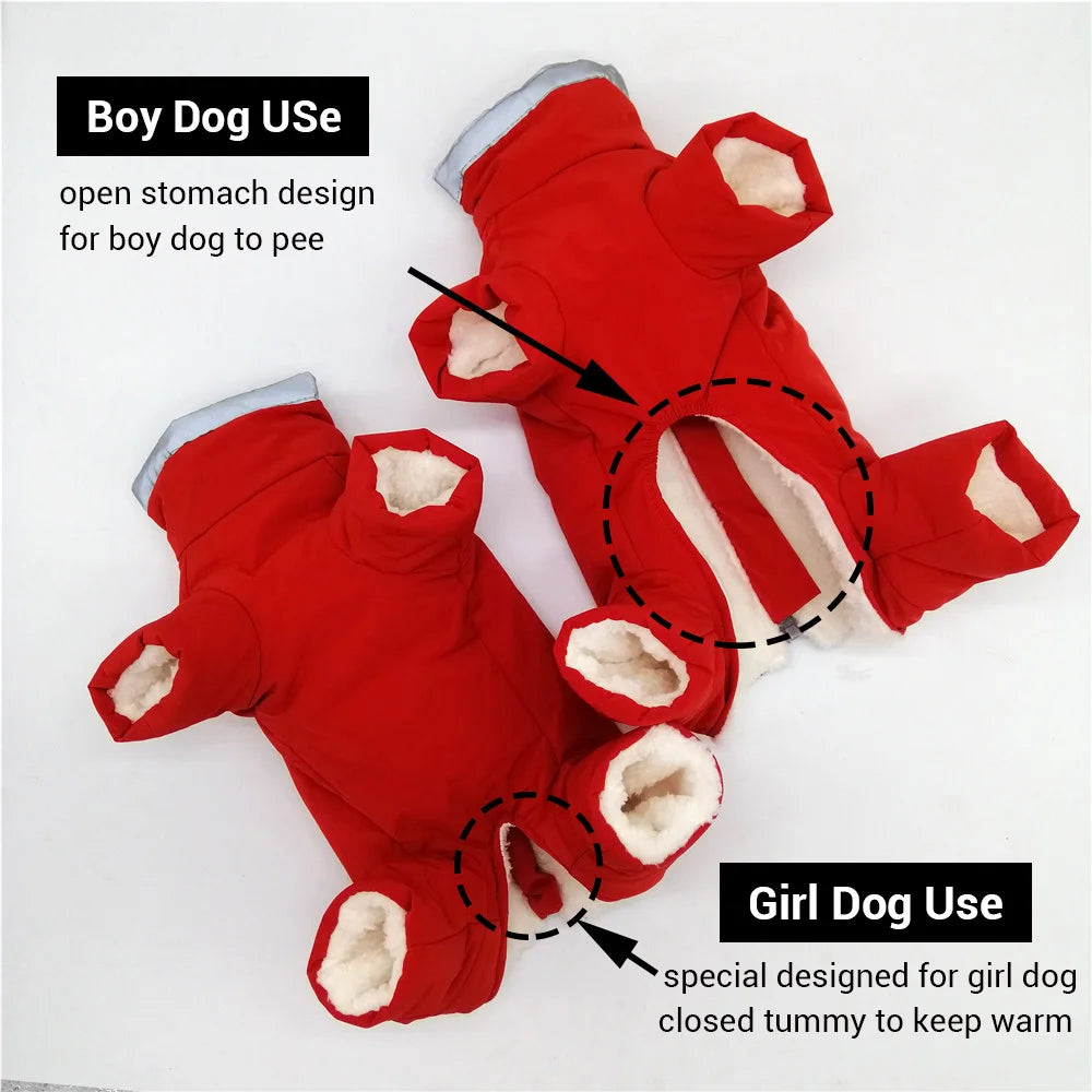 Waterproof Dog Snowsuit - Reflective Winter Overalls with Four Legs