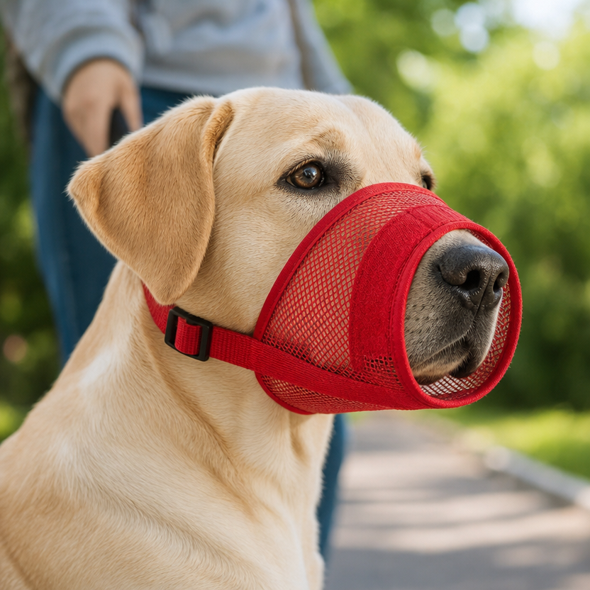 Pet Dog Adjustable Mesh Muzzle lifestyle