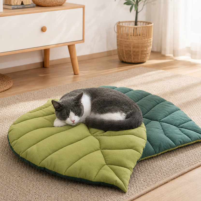 Leaf Shape Cat Mat - Reversible Double-Sided Bed for Cats and Dogs