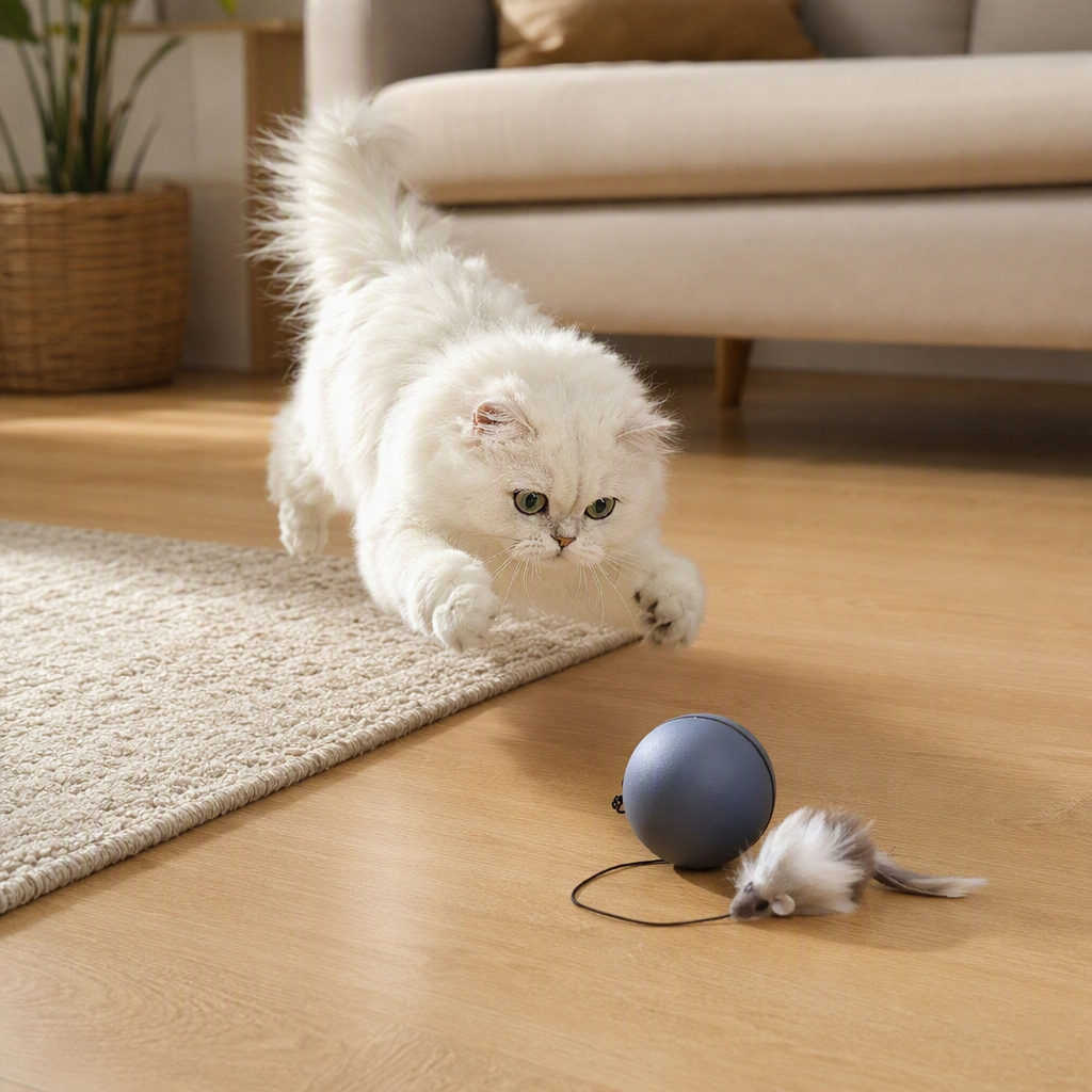 Cat chasing electric teaser ball toy lifestyle