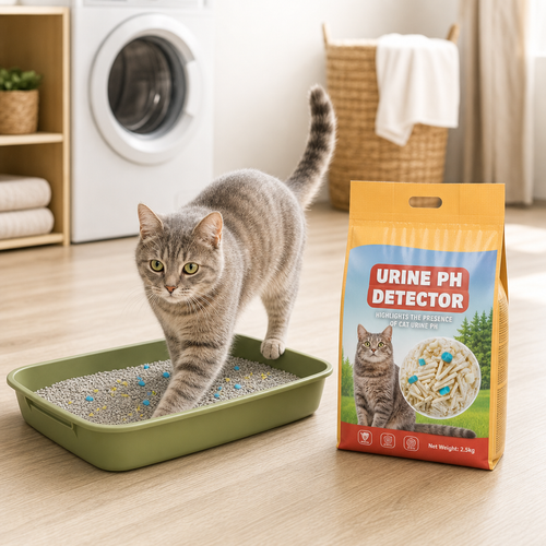 Health monitoring cat litter with cat and litter tray lifestyle