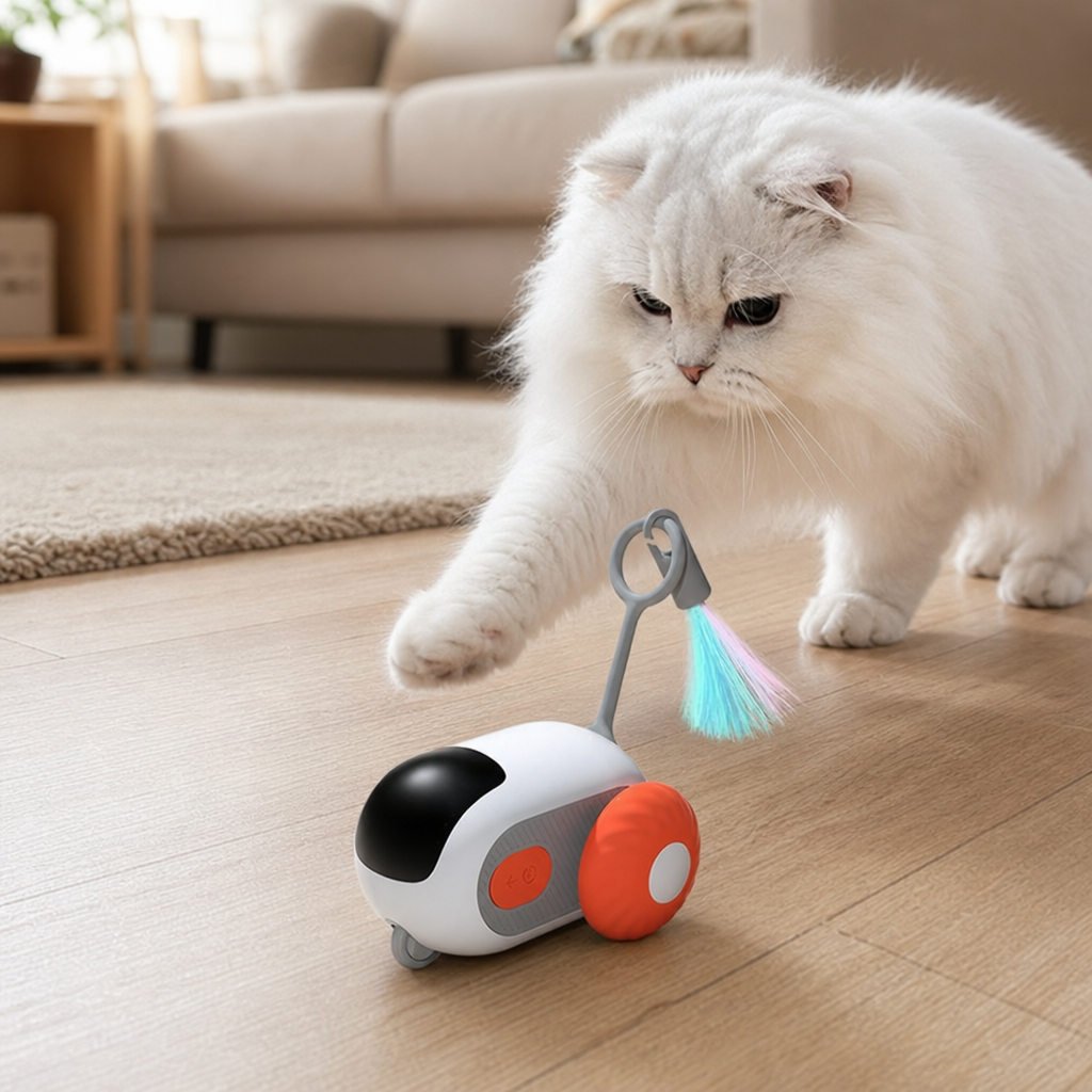 Cat chasing remote control car toy lifestyle