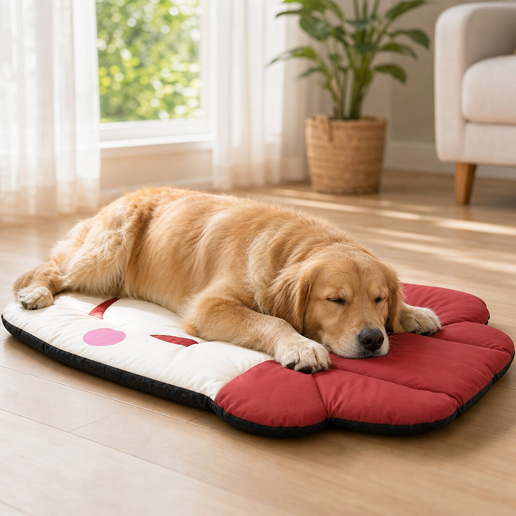 Dog asleep on ice silk cooling mat lifestyle