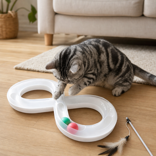 Cat playing with cat activity set lifestyle
