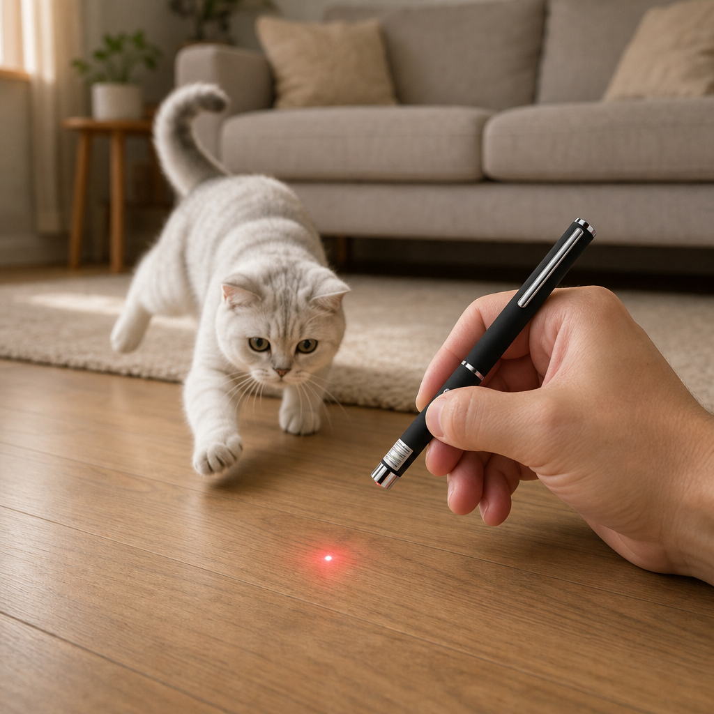 Cat chasing laser pointer pen dot lifestyle