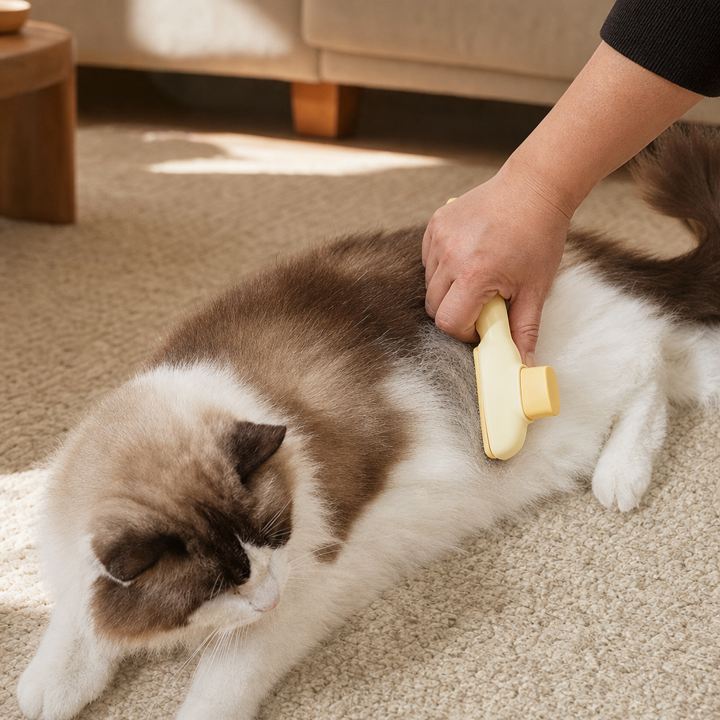 Pet hair removal comb used on dog lifestyle