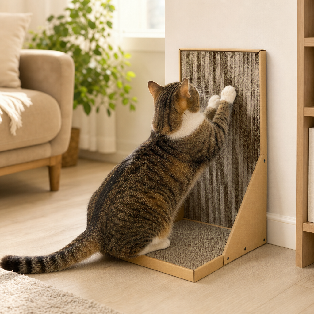 Cat scratching L-shaped corner scratching post lifestyle