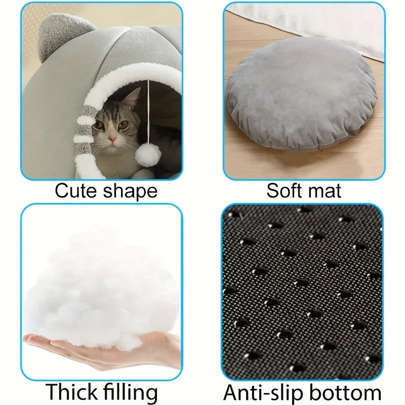 Deep Sleeping Cat Cave Bed - Soft Enclosed Nest with Cushion Mat