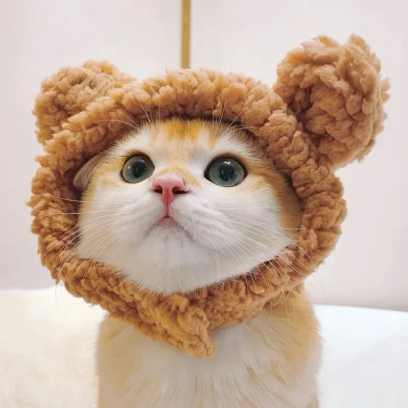 Bear Ear Pet Hat - Warm Woven Head Cover for Cats and Puppies