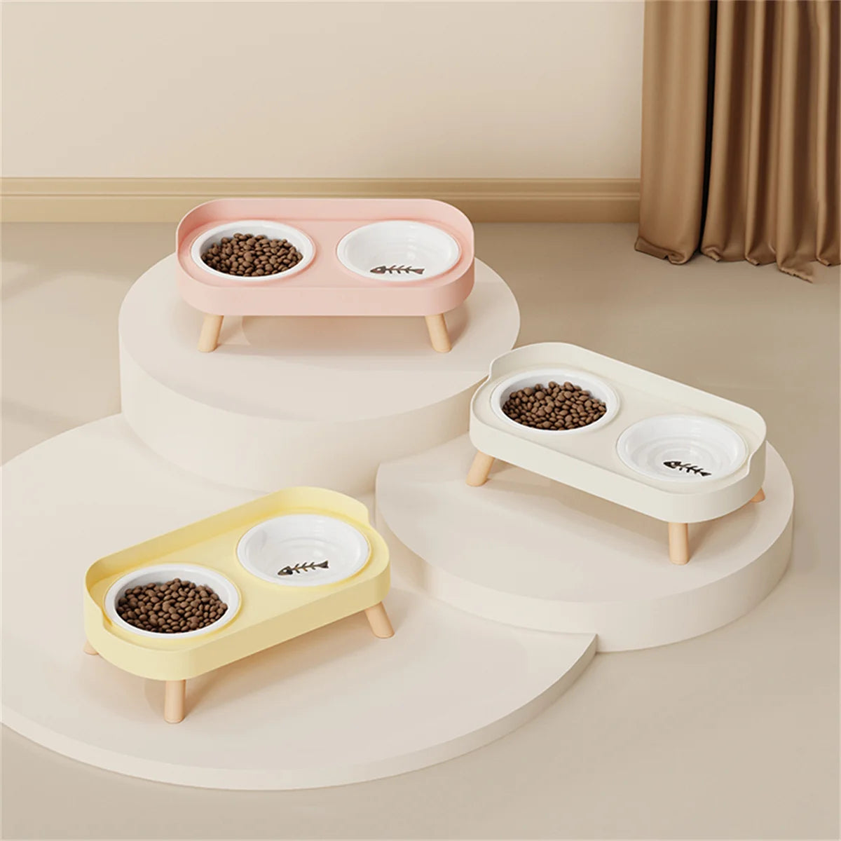 Adjustable Height Cat Double Bowl - Elevated Food and Water Feeder