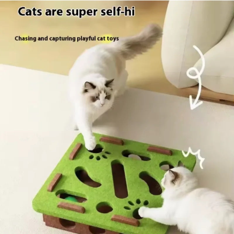 Cat Puzzle Maze Box - Felt Interactive Toy with Bell Balls