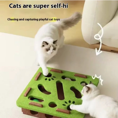 Cat Puzzle Maze Box - Felt Interactive Toy with Bell Balls