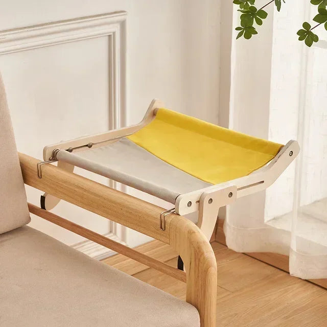 Wooden Cat Hammock - Cotton Canvas Hanging Bed with Plywood Frame