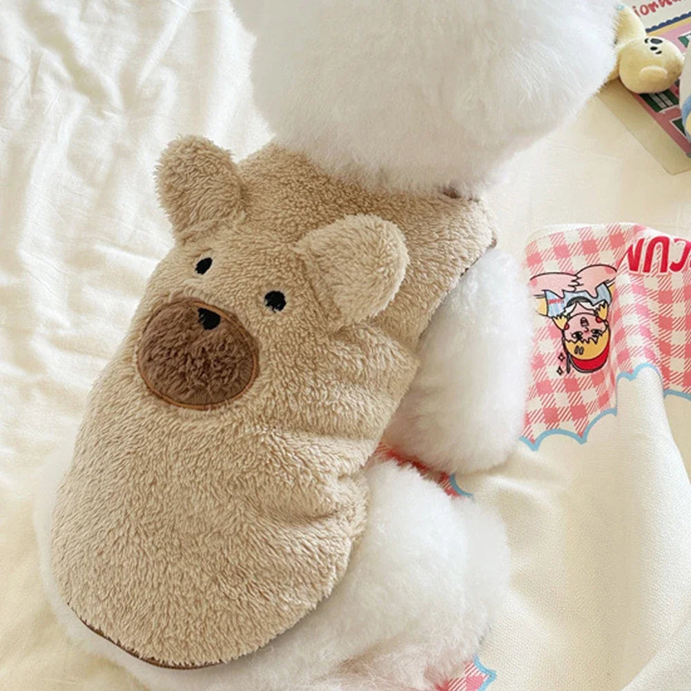 Teddy Bear Dog Sweater Vest - Soft Plush Winter Coat for Puppies