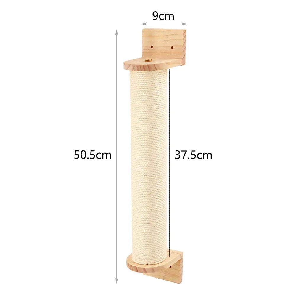Wall Mounted Cat Scratching Post - Thick Wooden Column Scratcher
