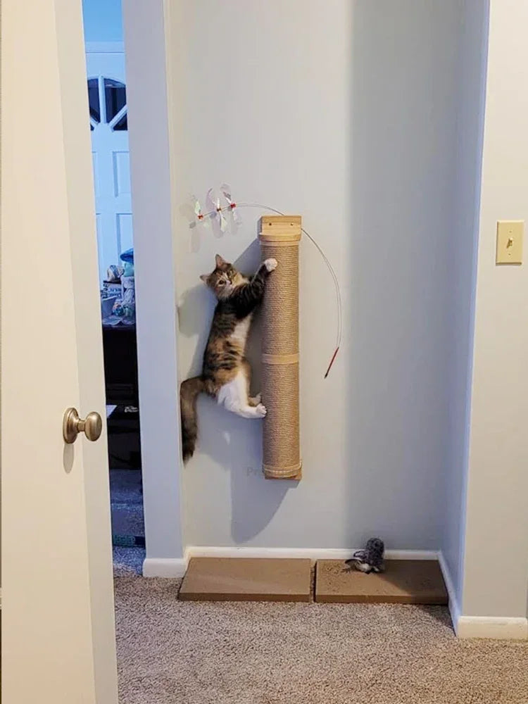 Wall Mounted Cat Scratching Post - Thick Wooden Column Scratcher