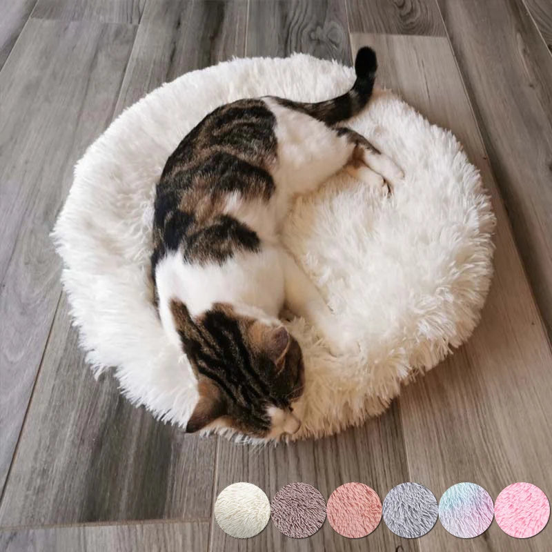 Round Plush Cat Bed - Soft Fleece Sleeping Mat for Cats and Puppies