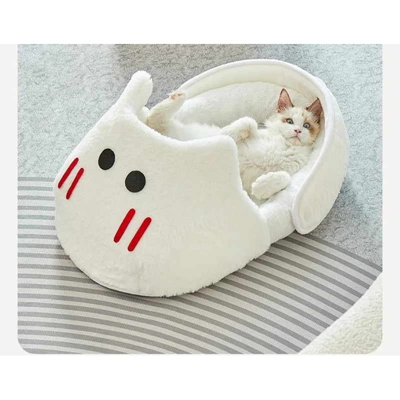 Semi-Enclosed Cat Kennel - Warm Slipper-Shape Bed for All Seasons