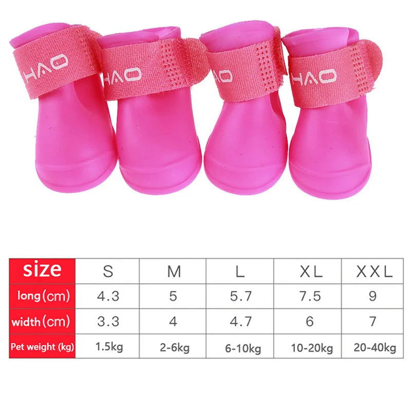 Waterproof Dog Rain Boots 4 Pack - Anti-Slip Rubber Ankle Shoes