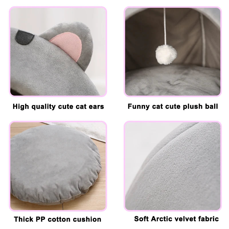 Warm Cat Basket Tent - Cosy Kitten Cave Bed with Cushion