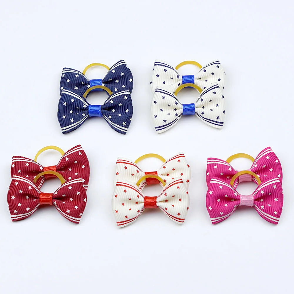 Dog Hair Bows 5 Pairs - Elastic Grooming Bands for Puppies and Cats