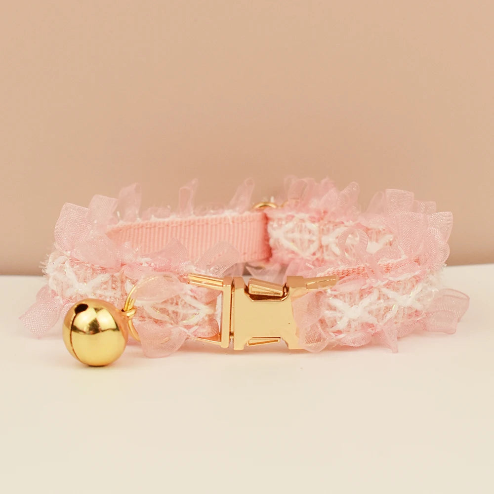 Personalized Lace Cat Collar with Bell - Custom Name and Number