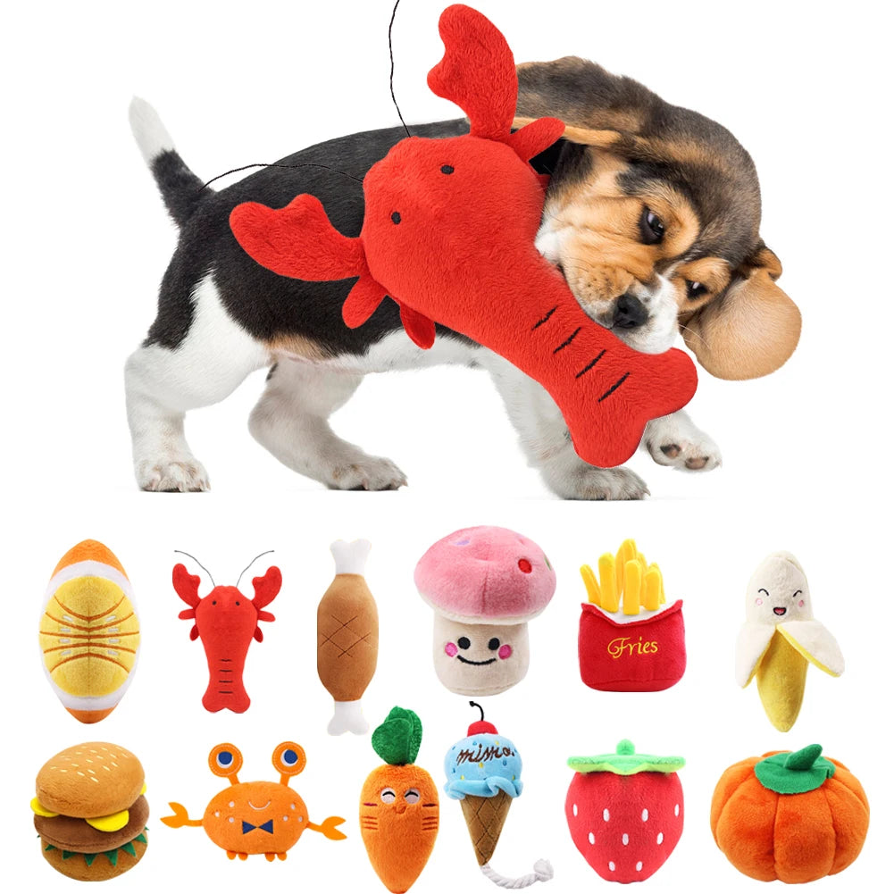 Fruit Plush Dog Toys - Cartoon Squeaky Chews for Dogs and Cats