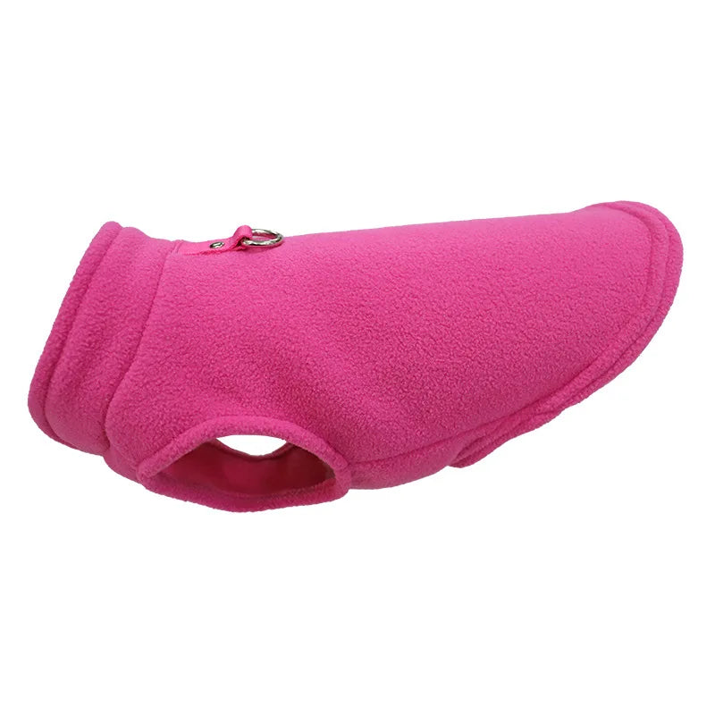 Fleece Dog Vest with Built-In D-Ring - Warm Coat and Harness in One