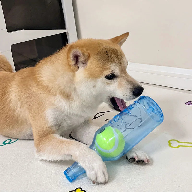 Beer Bottle Dog Toy with Tennis Ball - TPR Squeaky Chew