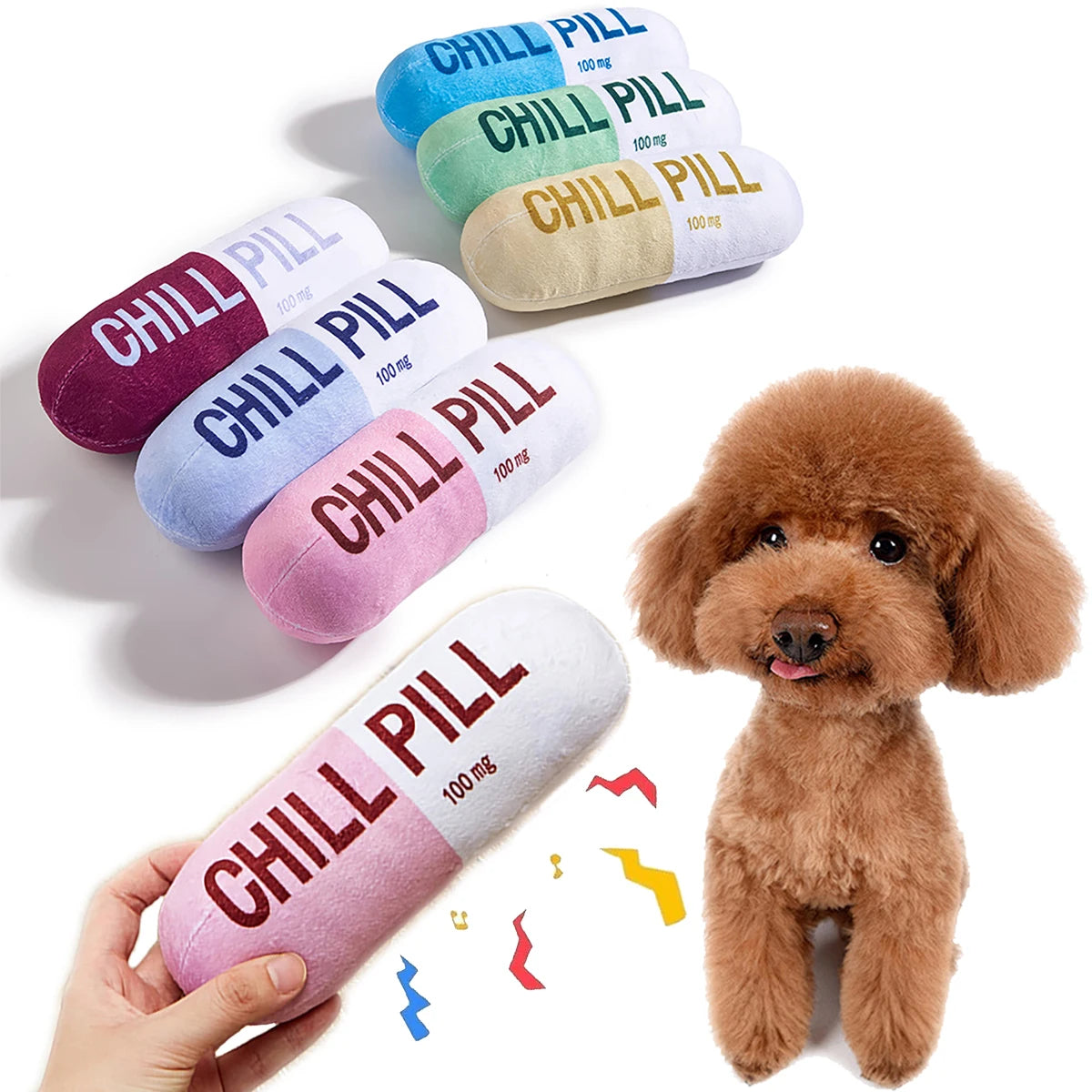 Plush Squeaky Dog Toy - Pill Shape Interactive Chew for Dental Play